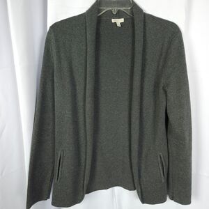 Talbots Womens Small Gray Grey Open Front Long Sleeve Cotton Cardigan Sweater
